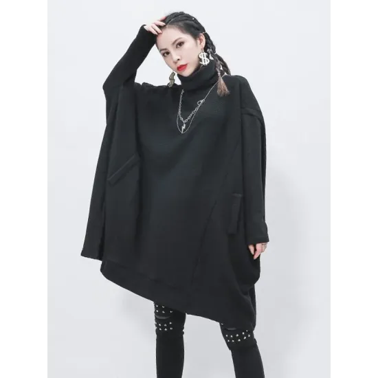 Black Cropped Turtleneck Sweater Dress Black Cropped Turtleneck Sweater Dress