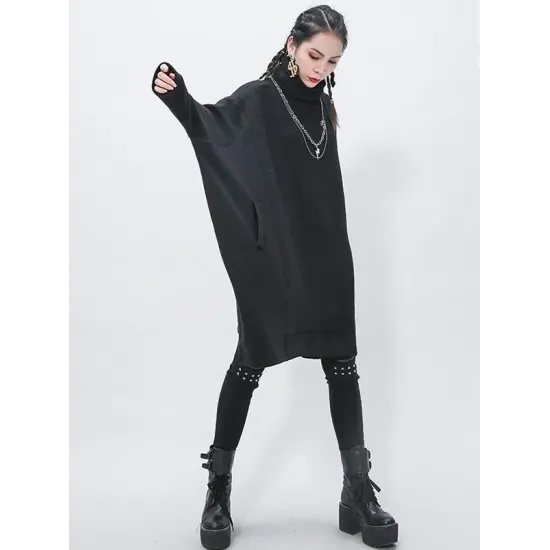 Black Cropped Turtleneck Sweater Dress Black Cropped Turtleneck Sweater Dress