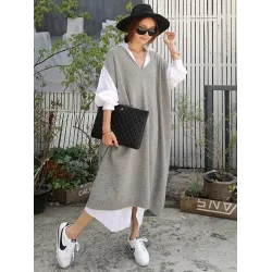 Loose V-neck Woolen Waistcoat