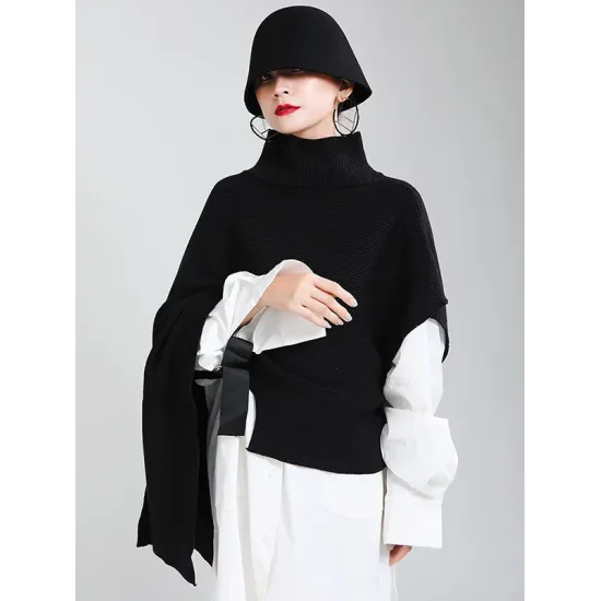 Original Solid High-Neck Irregularity Sweater Original Solid High-Neck Irregularity Sweater