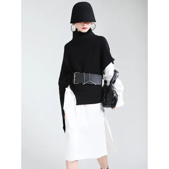 Original Solid High-Neck Irregularity Sweater Original Solid High-Neck Irregularity Sweater
