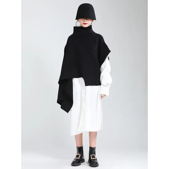 Original Solid High-Neck Irregularity Sweater Original Solid High-Neck Irregularity Sweater