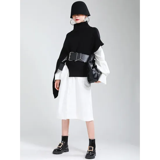 Original Solid High-Neck Irregularity Sweater Original Solid High-Neck Irregularity Sweater