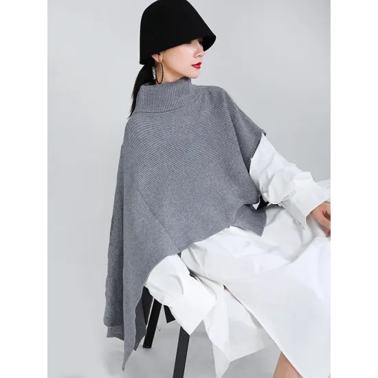 Original Solid High-Neck Irregularity Sweater Original Solid High-Neck Irregularity Sweater