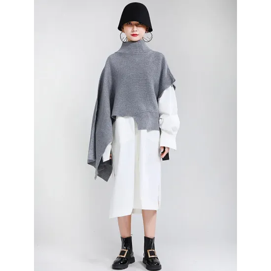 Original Solid High-Neck Irregularity Sweater Original Solid High-Neck Irregularity Sweater