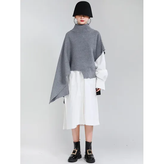 Original Solid High-Neck Irregularity Sweater Original Solid High-Neck Irregularity Sweater