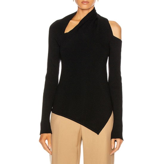 Casual Cropped One-Shoulder Kniting Sweater Casual Cropped One-Shoulder Kniting Sweater