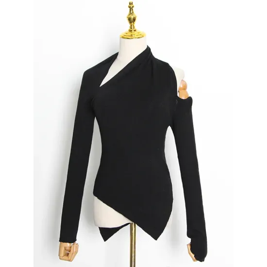 Casual Cropped One-Shoulder Kniting Sweater Casual Cropped One-Shoulder Kniting Sweater