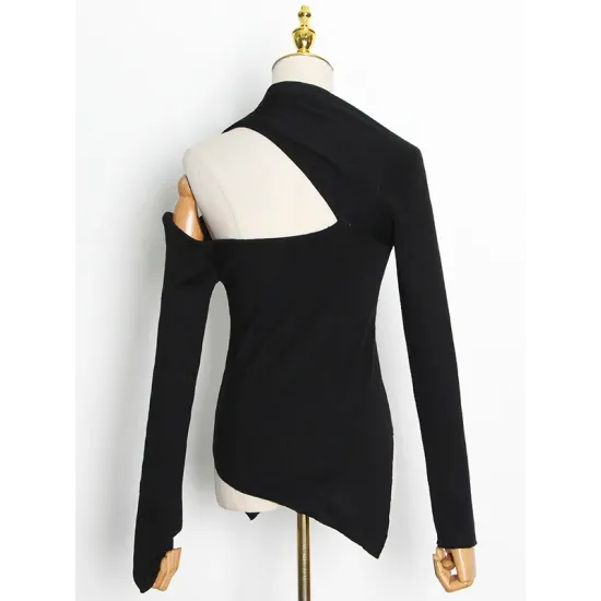 Casual Cropped One-Shoulder Kniting Sweater Casual Cropped One-Shoulder Kniting Sweater
