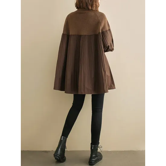Knitting Pleats Split-Joint High-Neck Pullover Top Knitting Pleats Split-Joint High-Neck Pullover Top