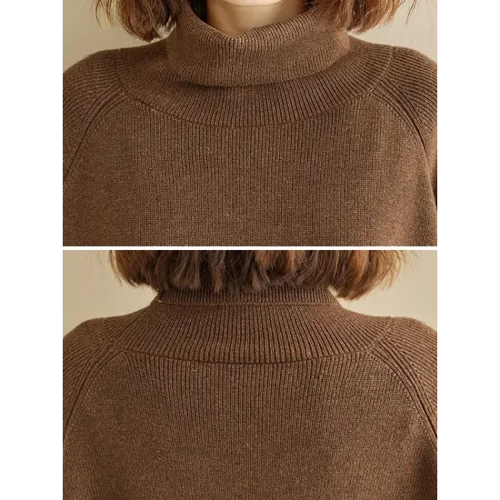Knitting Pleats Split-Joint High-Neck Pullover Top Knitting Pleats Split-Joint High-Neck Pullover Top