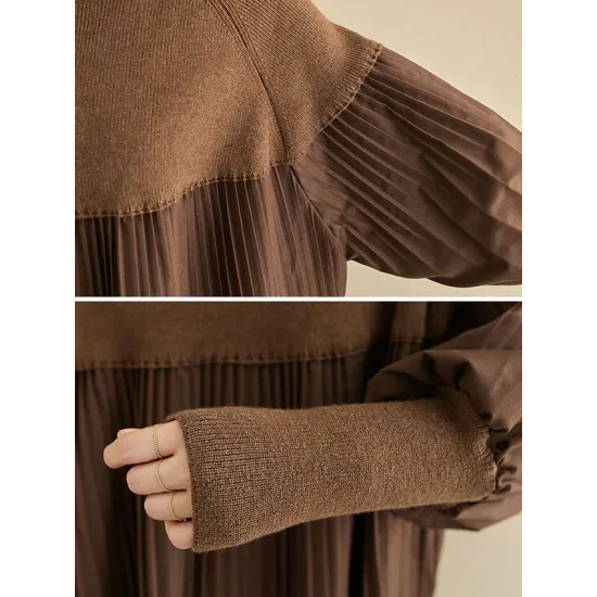 Knitting Pleats Split-Joint High-Neck Pullover Top Knitting Pleats Split-Joint High-Neck Pullover Top