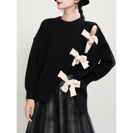 Stylish Bowknot Round-Neck Knitting Sweater Stylish Bowknot Round-Neck Knitting Sweater