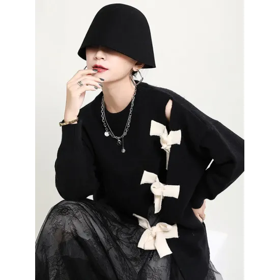 Stylish Bowknot Round-Neck Knitting Sweater Stylish Bowknot Round-Neck Knitting Sweater