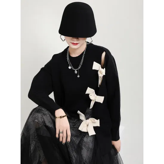 Stylish Bowknot Round-Neck Knitting Sweater Stylish Bowknot Round-Neck Knitting Sweater