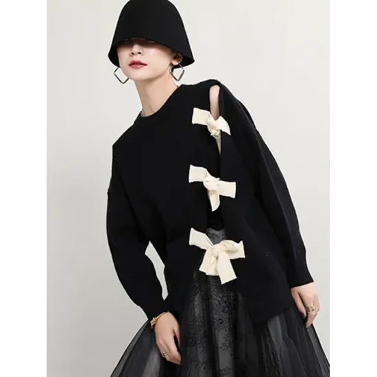 Stylish Bowknot Round-Neck Knitting Sweater Stylish Bowknot Round-Neck Knitting Sweater