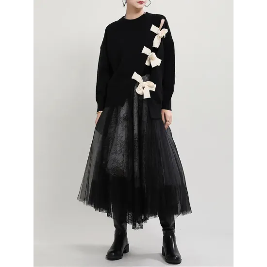 Stylish Bowknot Round-Neck Knitting Sweater Stylish Bowknot Round-Neck Knitting Sweater