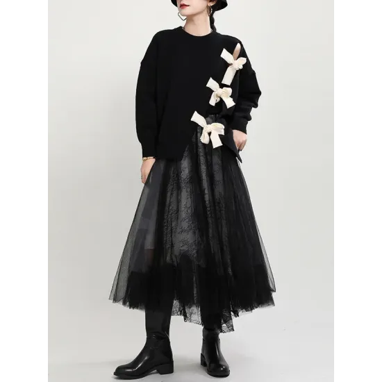 Stylish Bowknot Round-Neck Knitting Sweater Stylish Bowknot Round-Neck Knitting Sweater
