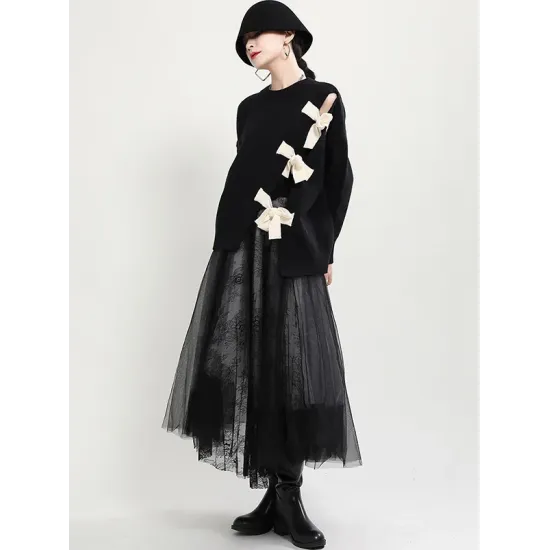 Stylish Bowknot Round-Neck Knitting Sweater Stylish Bowknot Round-Neck Knitting Sweater