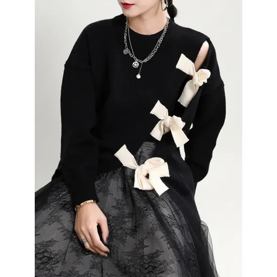 Stylish Bowknot Round-Neck Knitting Sweater Stylish Bowknot Round-Neck Knitting Sweater