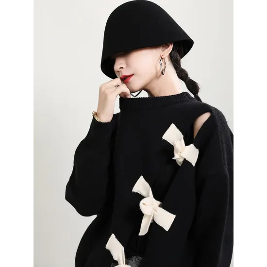 Stylish Bowknot Round-Neck Knitting Sweater Stylish Bowknot Round-Neck Knitting Sweater