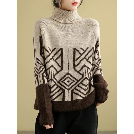 Original Print High-Neck Knitting Sweater Original Print High-Neck Knitting Sweater