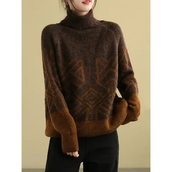 Original Print High-Neck Knitting Sweater Original Print High-Neck Knitting Sweater