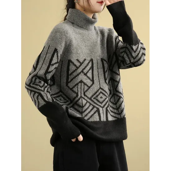 Original Print High-Neck Knitting Sweater Original Print High-Neck Knitting Sweater