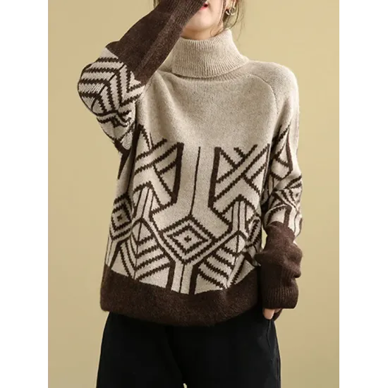 Original Print High-Neck Knitting Sweater Original Print High-Neck Knitting Sweater