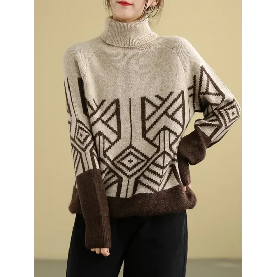 Original Print High-Neck Knitting Sweater Original Print High-Neck Knitting Sweater