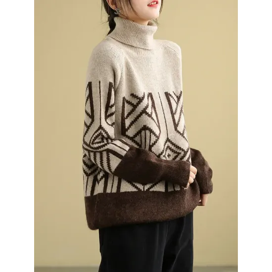 Original Print High-Neck Knitting Sweater Original Print High-Neck Knitting Sweater