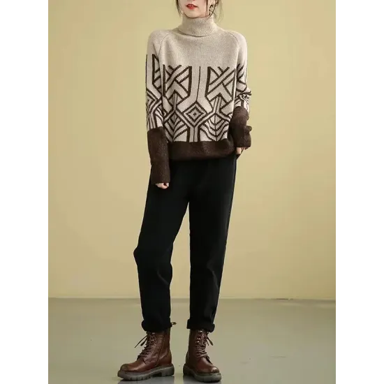 Original Print High-Neck Knitting Sweater Original Print High-Neck Knitting Sweater