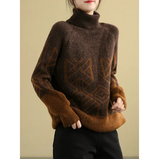 Original Print High-Neck Knitting Sweater Original Print High-Neck Knitting Sweater