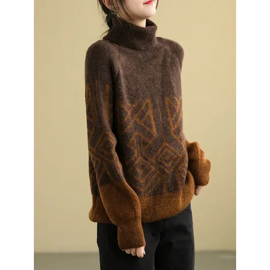 Original Print High-Neck Knitting Sweater Original Print High-Neck Knitting Sweater