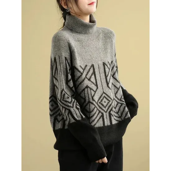 Original Print High-Neck Knitting Sweater Original Print High-Neck Knitting Sweater