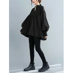 Stylish Knitting Split-Joint Puff Sleeve Shirt Pullover Top