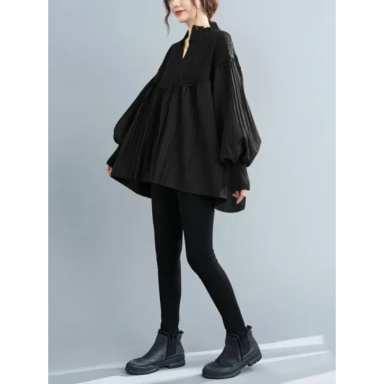 Stylish Knitting Split-Joint Puff Sleeve Shirt Pullover Top Stylish Knitting Split-Joint Puff Sleeve Shirt Pullover Top