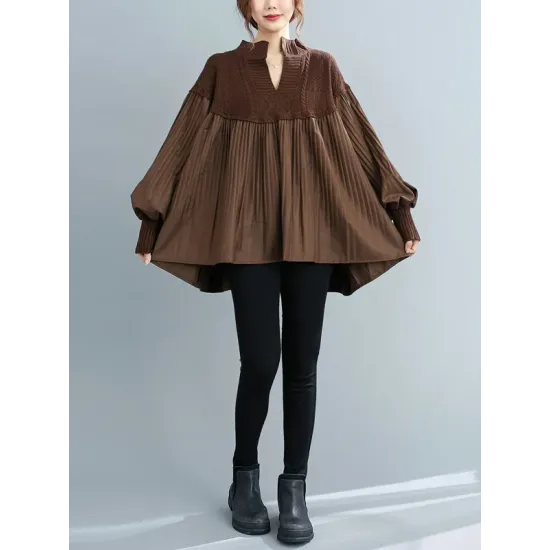 Stylish Knitting Split-Joint Puff Sleeve Shirt Pullover Top Stylish Knitting Split-Joint Puff Sleeve Shirt Pullover Top