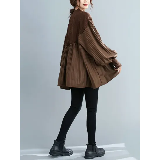 Stylish Knitting Split-Joint Puff Sleeve Shirt Pullover Top Stylish Knitting Split-Joint Puff Sleeve Shirt Pullover Top