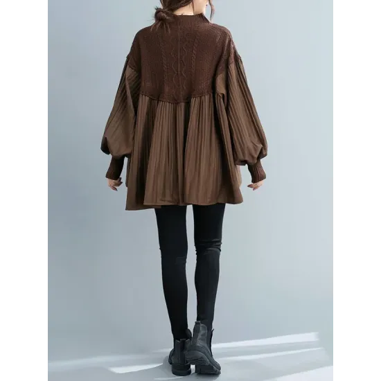 Stylish Knitting Split-Joint Puff Sleeve Shirt Pullover Top Stylish Knitting Split-Joint Puff Sleeve Shirt Pullover Top