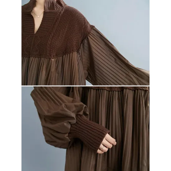 Stylish Knitting Split-Joint Puff Sleeve Shirt Pullover Top Stylish Knitting Split-Joint Puff Sleeve Shirt Pullover Top