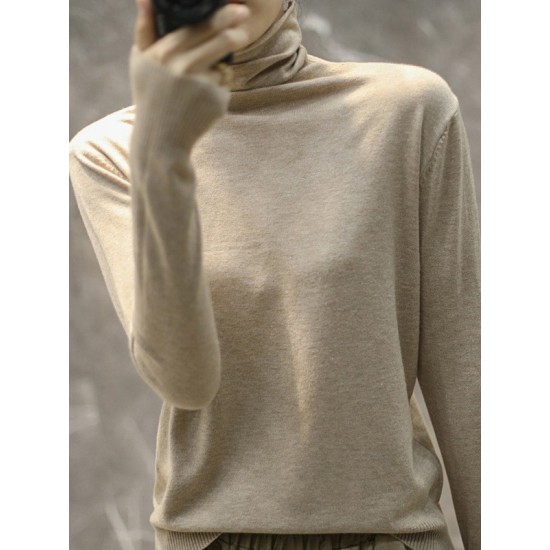 Solid Color Heaps Collar Long Sleeve Knitwear Tops Solid Color Heaps Collar Long Sleeve Knitwear Tops