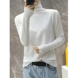 Solid Color Heaps Collar Long Sleeve Knitwear Tops