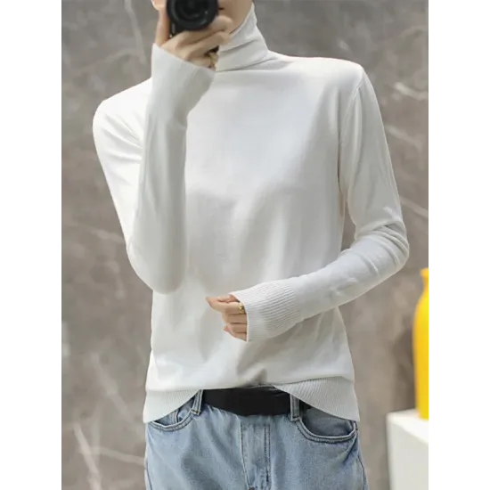 Solid Color Heaps Collar Long Sleeve Knitwear Tops Solid Color Heaps Collar Long Sleeve Knitwear Tops