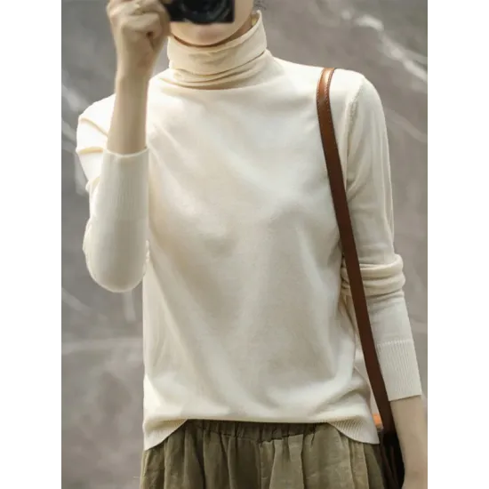 Solid Color Heaps Collar Long Sleeve Knitwear Tops Solid Color Heaps Collar Long Sleeve Knitwear Tops
