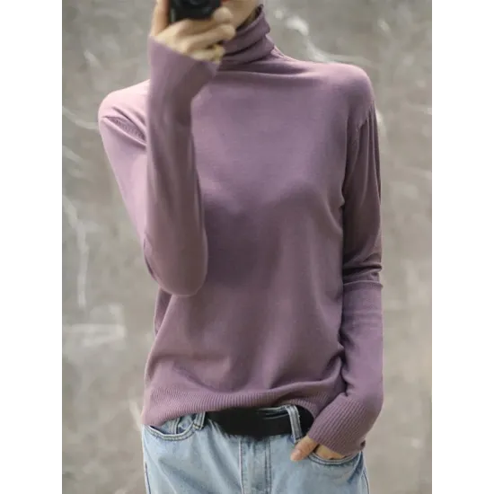 Solid Color Heaps Collar Long Sleeve Knitwear Tops Solid Color Heaps Collar Long Sleeve Knitwear Tops