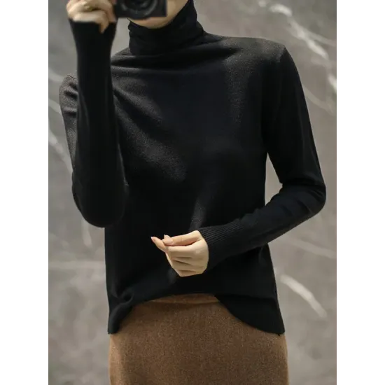 Solid Color Heaps Collar Long Sleeve Knitwear Tops Solid Color Heaps Collar Long Sleeve Knitwear Tops