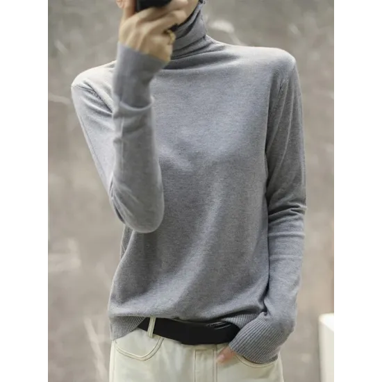 Solid Color Heaps Collar Long Sleeve Knitwear Tops Solid Color Heaps Collar Long Sleeve Knitwear Tops