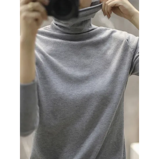 Solid Color Heaps Collar Long Sleeve Knitwear Tops Solid Color Heaps Collar Long Sleeve Knitwear Tops