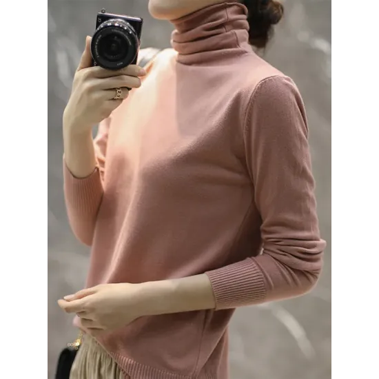 Solid Color Heaps Collar Long Sleeve Knitwear Tops Solid Color Heaps Collar Long Sleeve Knitwear Tops